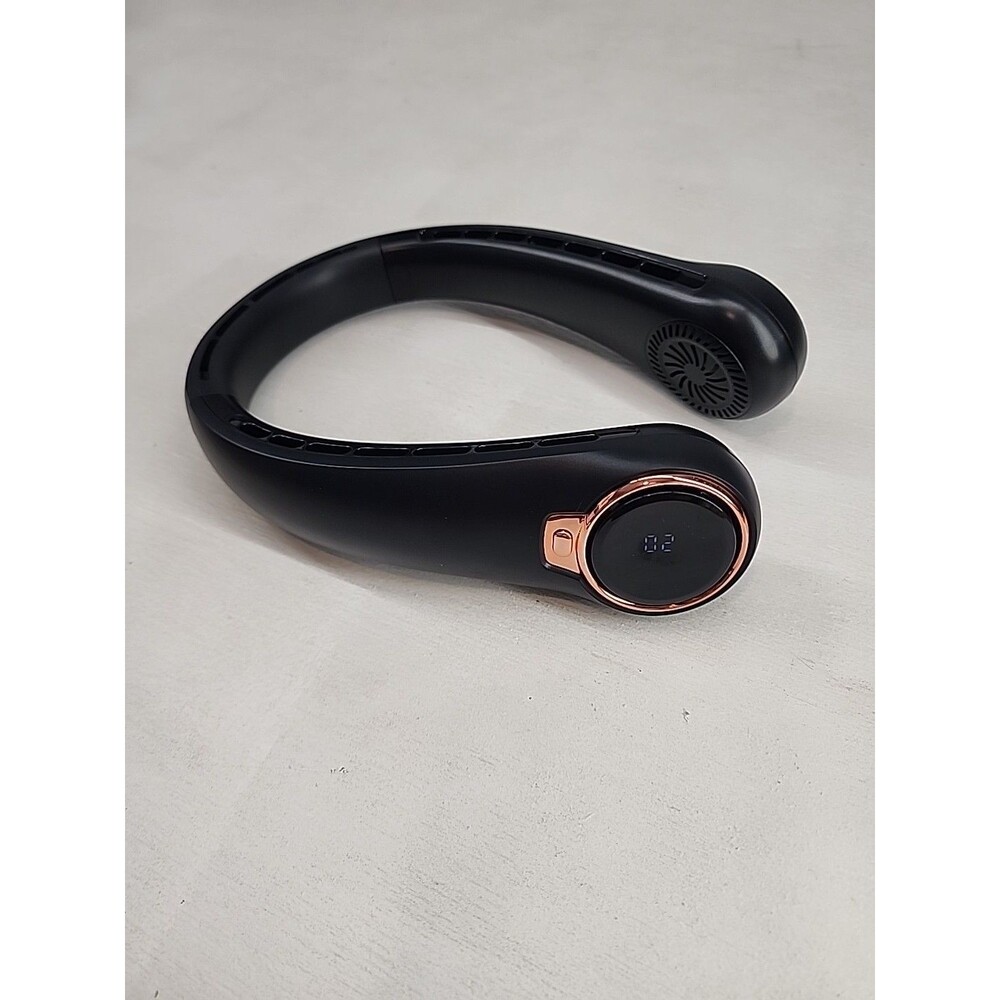 Black Neckband Personal Fan with Rose Gold Accents